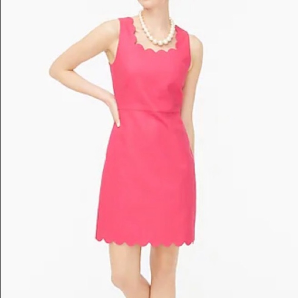 J Crew scalloped basketweave square neck dress